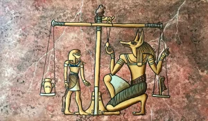 Anubis weighing the heart of the deceased, Egypt.