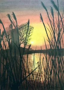 Sunset over Thurn Mill, Norfolk.