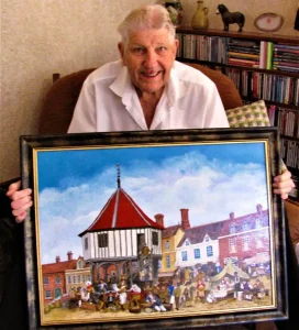 Brian with completed painting of Wymondham Market Cross.