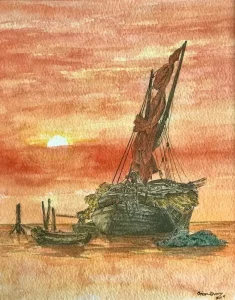 Broken Boat on Beach.
