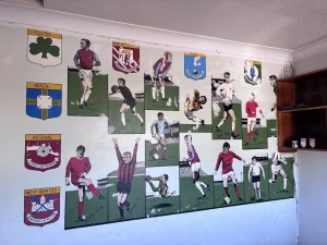 Rediscoverd mural of football players (circa 1970)