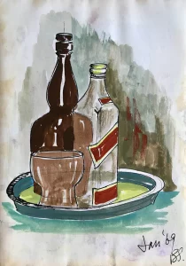 Bottles, cup and tray