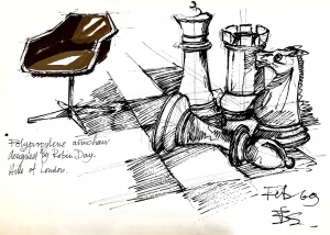 Armchair and chess pieces