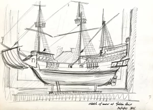 Sketch of model of the "Golden Hind"